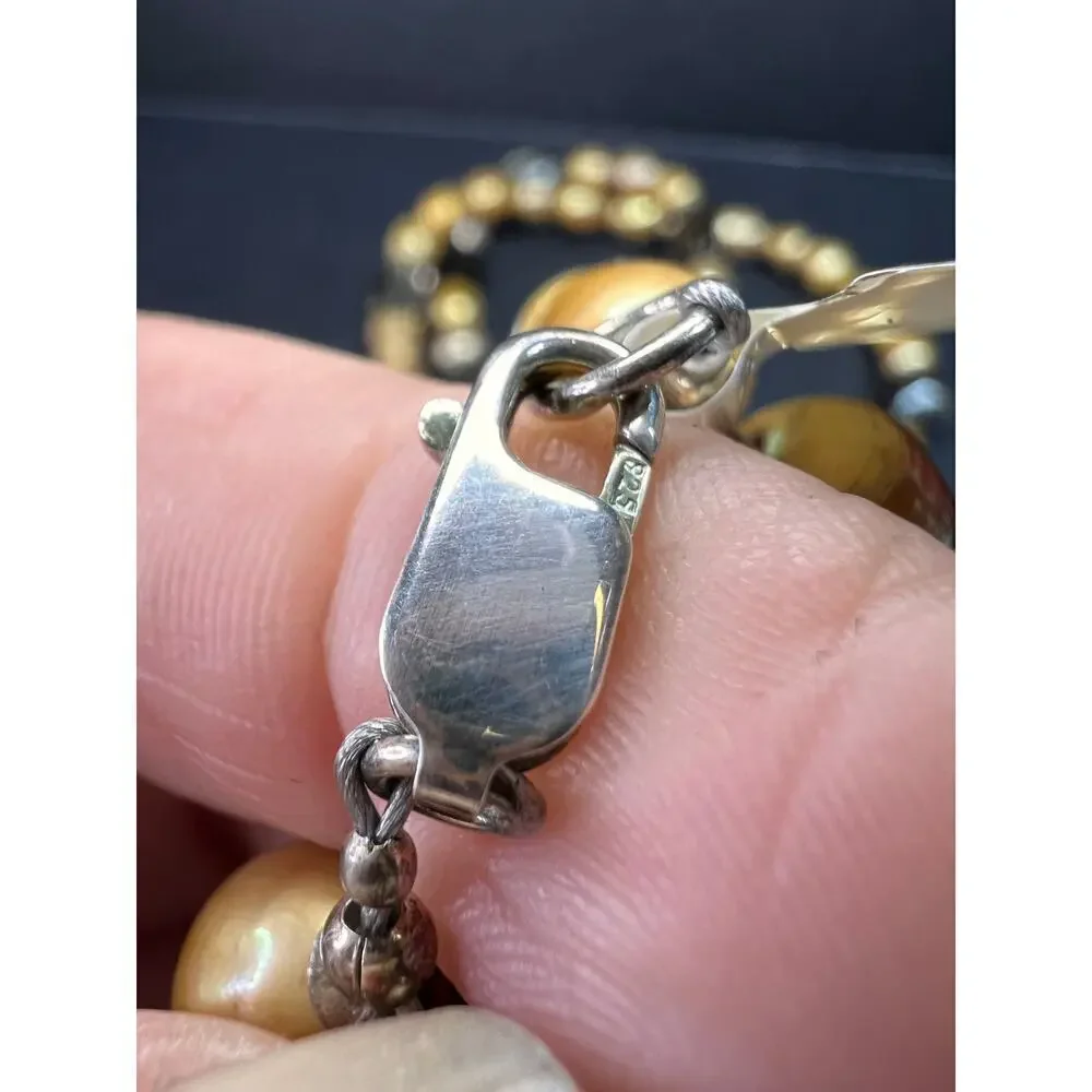 NEW smoky quartz and pearl multi strand necklace with sterling silver clasp